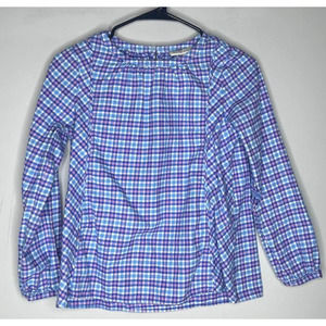 Vineyard Vines Girl's Smock Flannel Top Youth 14 Blue Pink